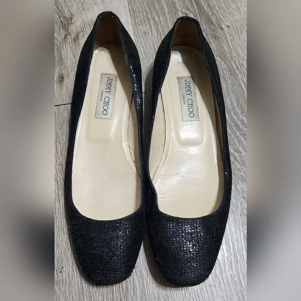 Jimmy Choo Black Sequin Round Toe Flat sz 39